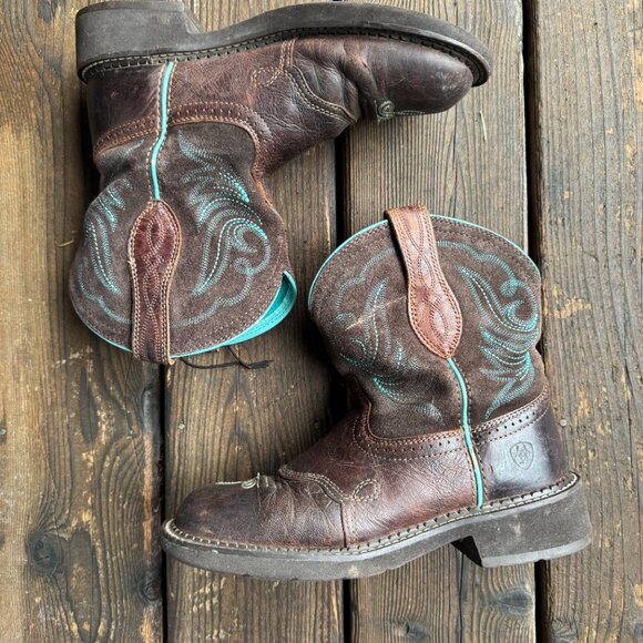 Ariat Brown/Blue Fatbaby Heritage Dapper Western Boots - Round Toe - Women's 8B - Picture 4 of 14